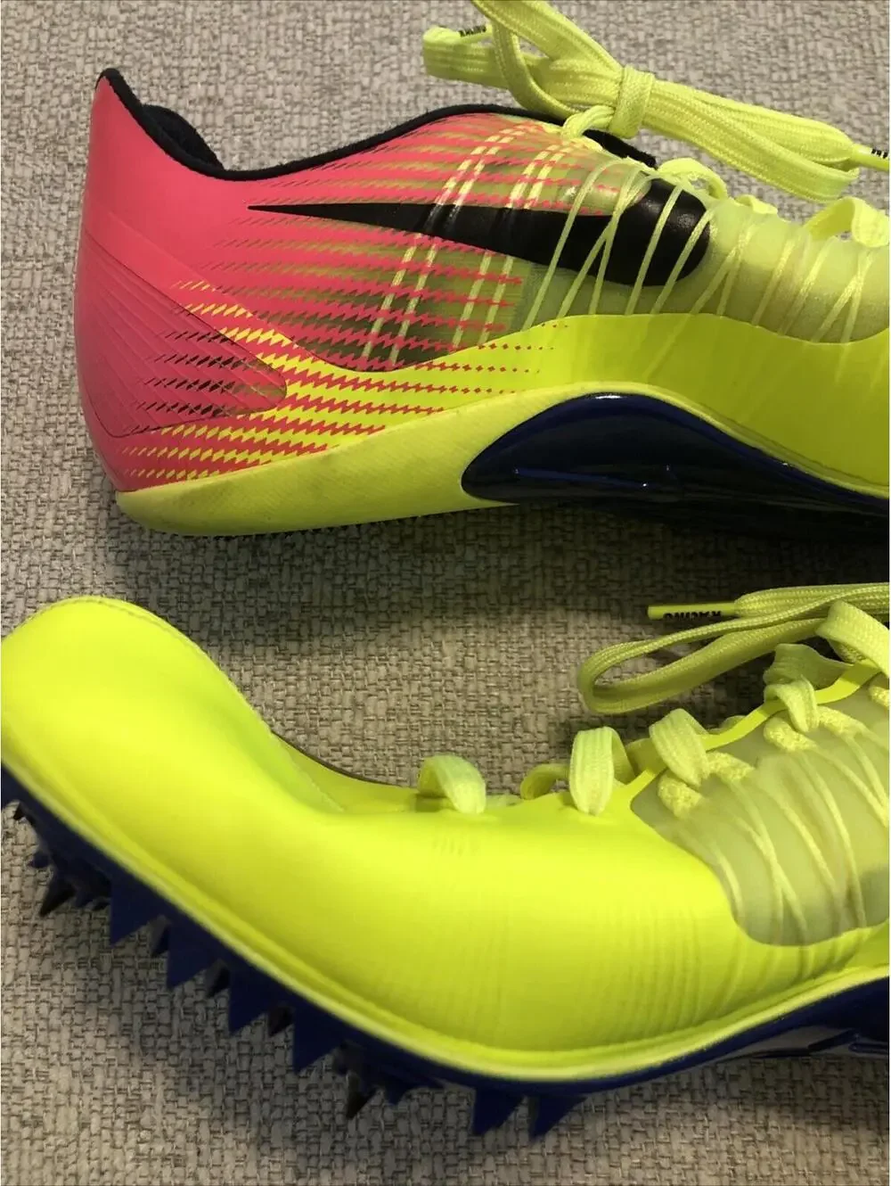 NIKE Zoom‎ Celar 5 Running OC Spikes Mens Sz 10 882023-999 Yellow Pink